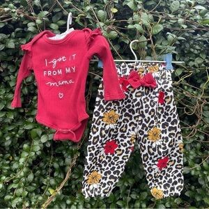 2 Piece Baby Girl Onsie/Pant Set Flutter Sleeves & Elastic Waist